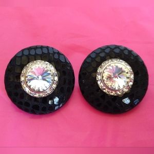 80s Crystal Rivoli Large Button Earrings
